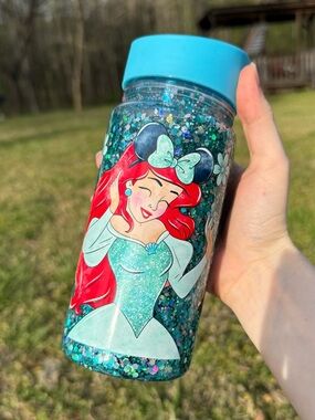 Ariel Inspired Glitter Snow Globe Tumbler 10oz Teal Princess Cup Kid Easter Gift